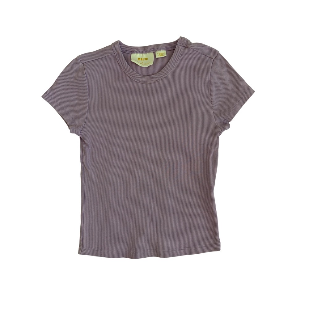 Maeve Anthropologie Ribbed Short Sleeve Crew Neck Top Lavender Purple XS Small